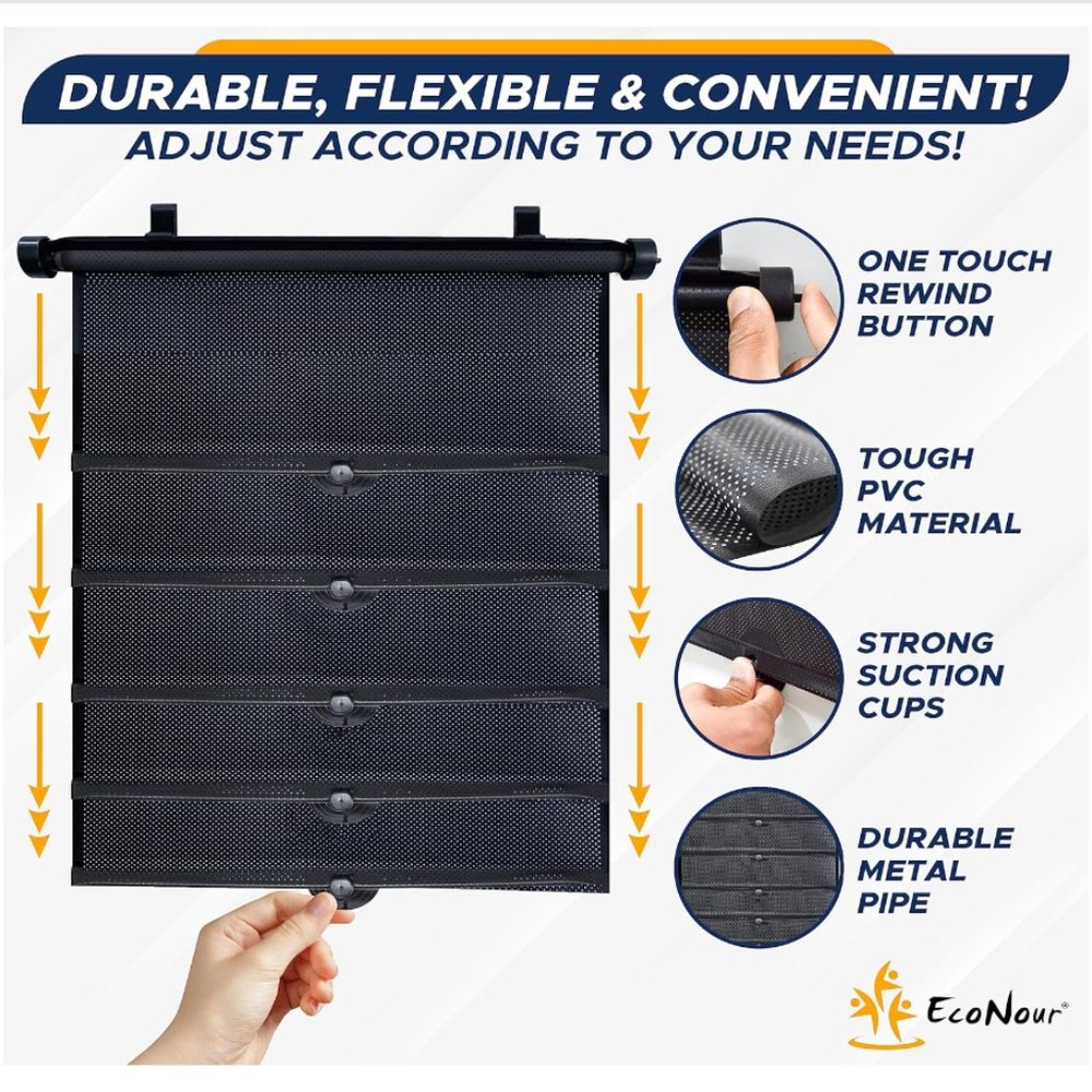 Car Side Window Sun Shade/Retractable Car Roller Sunshade (2 Pack) (15"x17") - Picture 4 of 7